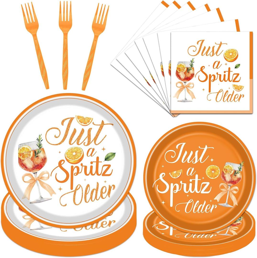 Spritz Birthday Party Decorations - 96 Pcs Just a Spritz Older Theme Plates Napkins and Forks, Orange Lemon Spritz Cocktail Birthday Party Celebration Tableware Set Supplies Serves 24