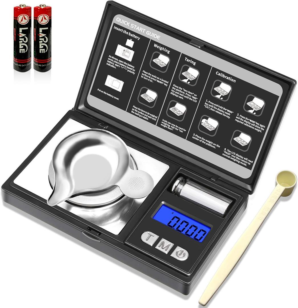 THINKSCALE Milligram Scale, 50g/0.001g Digital Jewelry Scale, Micro Gram Scale for Powder, Medicine, Gold, Gem, Reloading, Mg Scale 6 Units, Tare, Cal Weight Included (Black)