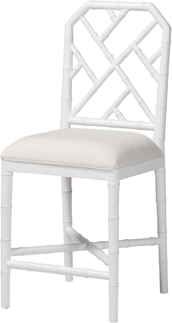 Bali & pari Sergio Wood Counter Stool, Chippendale Style White, Counter Height