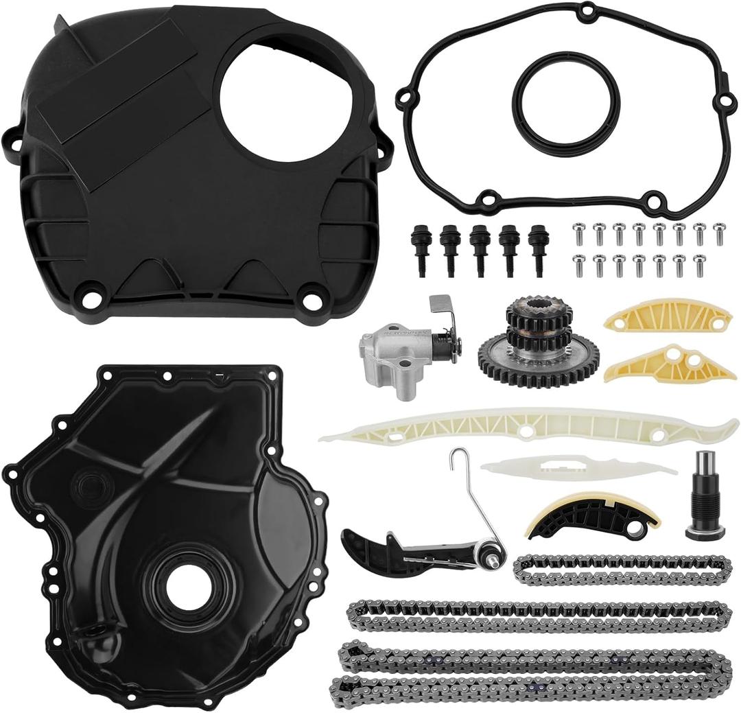 EA888 1.8L 2.0L Engine Timing Chain Kit with Cover Tensioner Guide Rail Compatible with Audi A3 A4 A5 S3 S4 S5 Q3 Q5 TT Volkswagen Jetta Golf Passat Tiguan CC Replace # 06K109158AD 06H109210AG