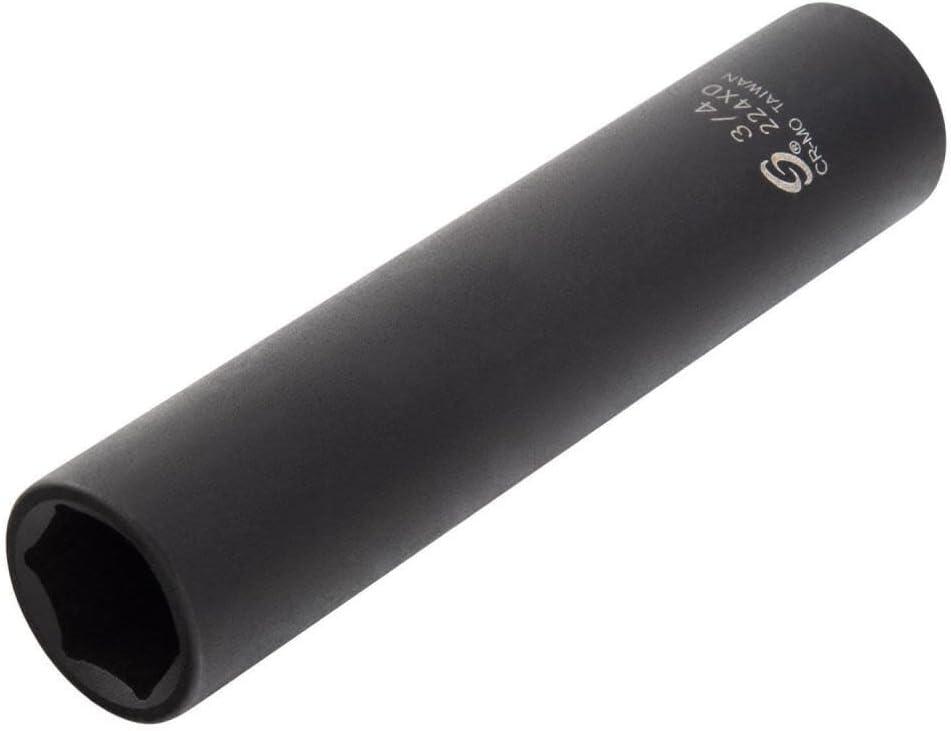 SUNEX TOOLS 224XD, 1/2 Inch Drive, 3/4 Inch Extra Long Deep, Impact Socket, Cr-Mo Alloy Steel, Radius Corner Design, Dual Size Markings