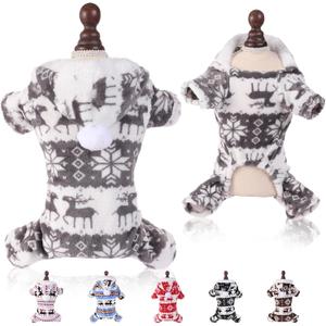 Dog Christmas Sweater Clothes, Puppy Winter Warm Soft Pajamas, Flannel Onesie PJS for Small Dogs, Pet Holiday Parties Fleece Pullover Sweaters cat Doggie boy Girl (XX-Large, Gray)