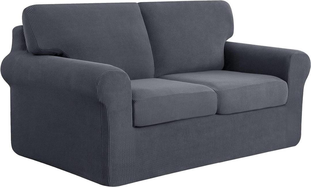 SUBRTEX 5 Piece Stretch Loveseat Slipcover,Couch Cover for 2 Cushion Washable Sofa Cover with Individual Backrest Cushion Covers for Living Room(Medium,Gray) 