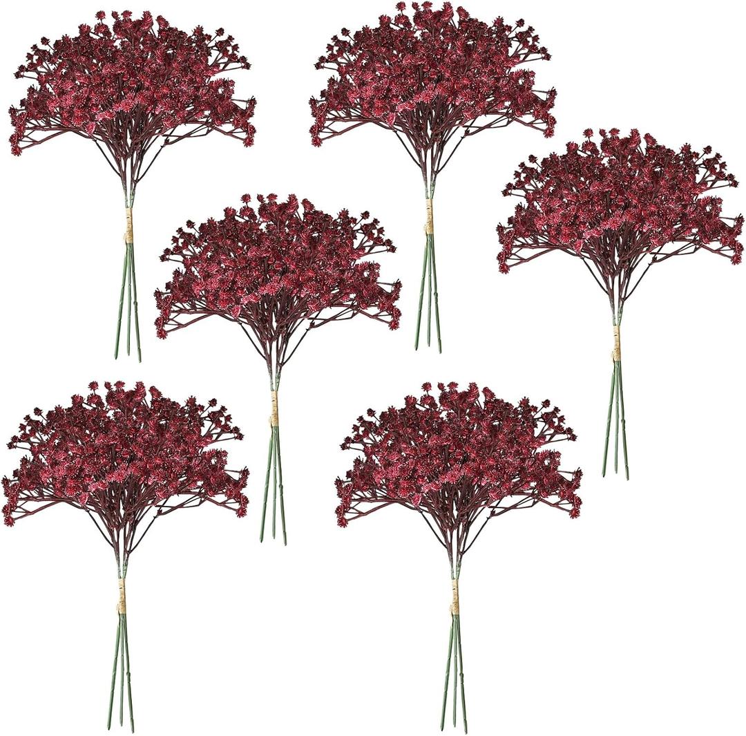 Babys Breath Artificial Flowers Bulk 18pcs Maroon/Burgundy Fake Gypsophila Realistic Flowers for Wedding Arches Bouquets Table Centerpieces Floral Arrangements Party Decor (Red)