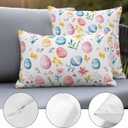 Easter Decorative Throw Pillow Covers 18x18 Set of 2 Colorful Eggs Spring Square Pillow Covers for Couch Floral Leaves Cushion Cases for Living Room Bedroom Bed Car Chair