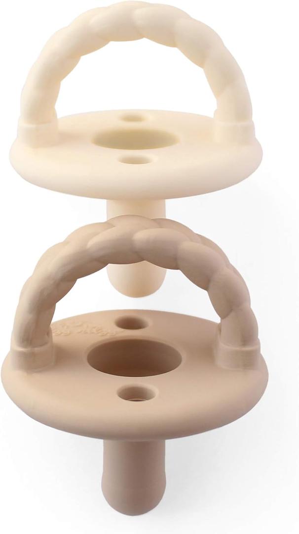 Itzy Ritzy Sweetie Soother Pacifier Set of 2 - Silicone Newborn Pacifiers with Collapsible Handle & Two Air Holes for Added Safety; Set of 2 in Buttercream & Toast, Ages Newborn & Up