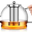 1800ml Glass Teapot with Infuser, Stovetop Safe Large Tea Pot, Hand Crafted Borosilicate Glass Tea Kettle, Blooming and Loose Leaf Tea Maker for Tea Lovers, Tea Gift Set with Cleaning Brush