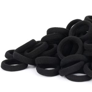 Black Seamless Hair Ties Cotton Hair Bands Tiny Elastics Ponytail Holders for Toddlers, 1 Inch in Diameter, Black, by Nspring