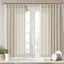 Pleated Memory Shaped Natural Linen Curtains Short, Pinch Pleat Light Filtering 45 inch Curtain with Hooks Privacy for Kitchen Cafe Small Window Back Tab Drape Home Decor 3-3/4FT Panels x 2 (Soft Cream)