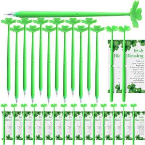 25 Set St Patrick's Day Gifts for Employee Green Four Leaf Clover Gel Pen Shamrock Ballpoint Pens Irish Blessing Prayer Cards and Twist for Women Staff Teacher Coworker School