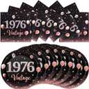40Pcs 50th Birthday Party Decorations for Her Rose Gold Back to 1976 Paper Plates and Napkins Vintage 70s Birthday Party Supplies