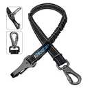 Dog Seat Belt 3-in-1 Car Harness for Dogs Adjustable Safety Seatbelt for Car Nylon Reflective Bungee Fabric Dog Car Harness with Clip Hook Latch & Buckle, Swivel Zinc Alloy Carabiner (Black)