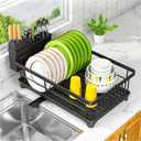 Kmiectse Dish Drying Rack Space Saving Small Dish Rack for Kitchen Counter, Rust Resistant Kitchen Drying Rack, Compact Dish Drainer Organizer with Utensil Holder for Home Kitchen, Black