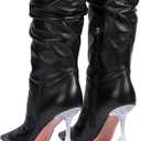 anteikira Women's Fashion Pointed Toe Clear Heel Over the Knee Boots Slouch High Heel Side Zipper Tall Boots for Women Size 5.5-12US