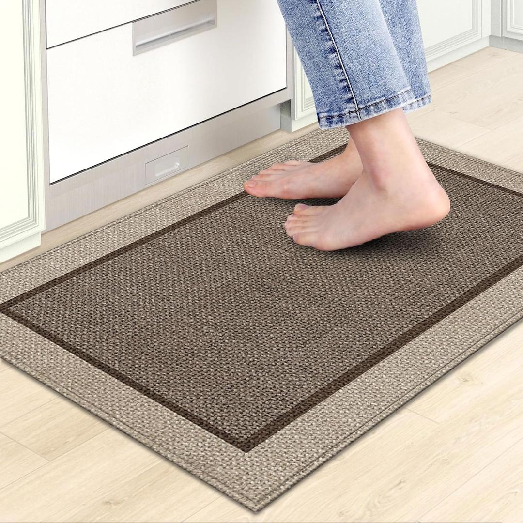 Kitchen Rugs and Mats, Washable Non-Skid Kitchen Mats for Floor, Large Runner Rugs for Kitchen Floor, Front of Sink, Hallway, Laundry Room (Brown, 17"x32")