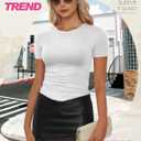 YOGINGO Womens Crop Casual Basic Tops Summer Autumn White L3 Black Short Sleeve Crew Neck T Shirts Slim Fit Tees Plain Going Out Y2k Cute Tops Sexy Tight Fitted Compression Baby Tee Shirts Trendy (White)