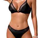 Rajputana Womens Bikini Sets Mesh Metal Bathing Suit V Neck Sexy Swimsuit Swimwear (Black, S)