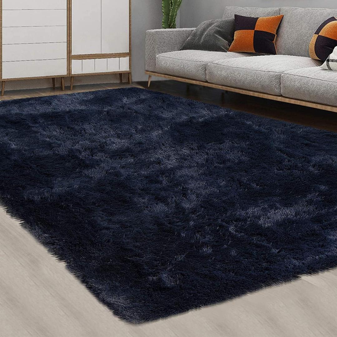 CAROMIO Navy Area Rug for Bedroom, Extra Large 9' x 12' Fluffy Rugs Shag Rugs for Living Room Furry Rugs for Girls Boys Room Shaggy Rug for Kids Baby Room Home Decor Rug Carpets, Dark Navy