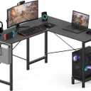 OLIXIS L Shaped Desk, 50-Inch Office Computer Gaming Desks Corner PC Table with Side Bag and Reversible Shelf for Home Work Study Writing Black