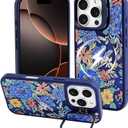 J.west Compatible with iPhone 16 Case, Compatible with Magsafe with Kickstand Shockproof Bumper Animal Rugged Clear Phone Cover Cases (Navy Blue Roses)