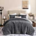 weigelia Grey Comforter King Set  Ultra Soft Plush Fleece Dark Grey Bed Set, Fluffy Warm Luxury Bedding Comforter with 2 Pillowcases, Cozy Heavy Warm Bed Set for Winter