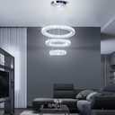 3-Ring Crystal LED Chandelier Modern Ring Pendant Light,47W Cool White (4500K-6000K) K9 Crystal&Stainless Steel, Adjustable Height for Dining Room Kitchen Island Living Room Foyer, 20/30/40