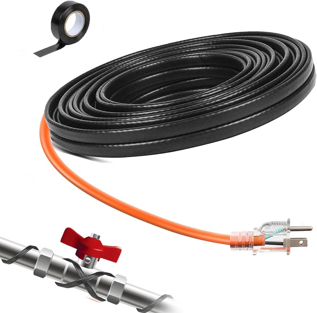 24FT Heat Tape for Water Pipes Roof & Gutter Snow De-Icing Heat Cable 24 feet 5 Watts Per Foot, Water Line Heat Tape Keeps Water Flowing at -40F 5W/FT, 120V (24FT)