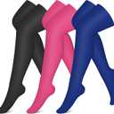 CHARMKING 3 Pairs Thigh High Compression Socks for Women and Men 15-20 mmHg Boost Circulation and All Day Comfort (L/XL, Black/Red/Blue)