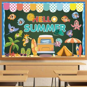 Summer Bulletin Board Decorations Set, 70 Pcs Beach Hawaiian Tropical Marine Fish Theme Cut Outs Bulletin Board Decor for School Classroom Teacher Supplies