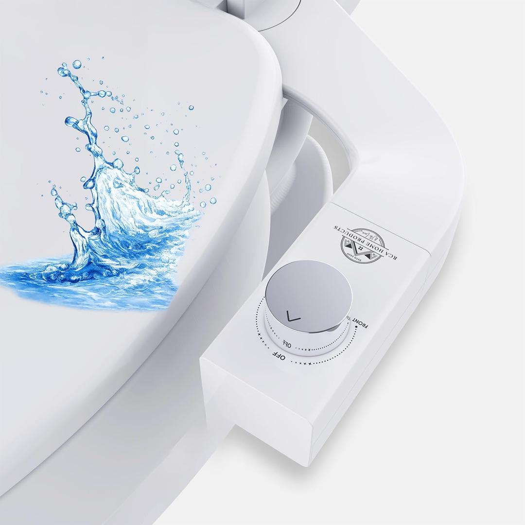 BIDETbidet Left/Right Reversible FRESH WATER Ultra-Slim Bidet Attachment, Switchable Left/Right Control with Dual Nozzles, Hinged Design, Non-Electric, Easy Install, Fits Most Toilets, Off-White