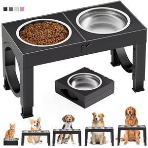 XIAZ Elevated Dog Bowls Large Breed Raised Dogs Bowl Stand Large/Medium Sized Dog Stainless Steel Food Water Bowl Stands 5 Heights Adjustable 9/11/12/14in Black Pet Feeder Dish Station
