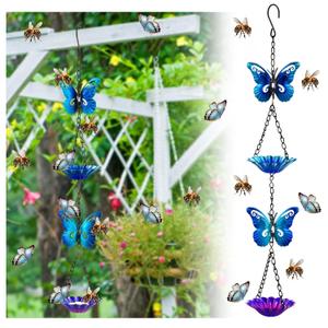 Tandefio Bee Watering Station for Garden Bee Butterfly Feeder Hanging Bath Bowl with Vivid Flower Design 15.75 x 2.56 Inch Colorful Metal Cups for Outdoor Yard Garden Decoration Gifts