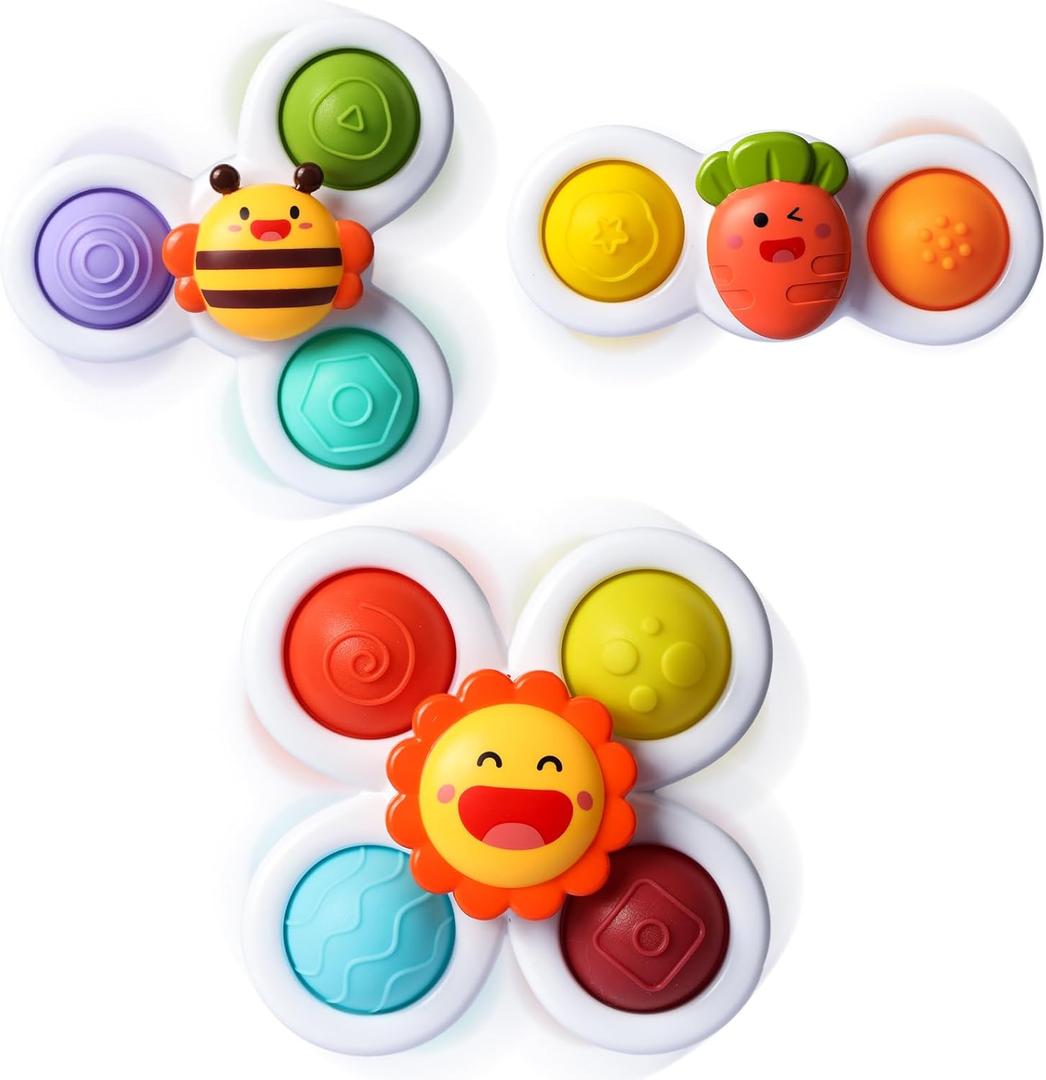 ALASOU 3PCS Pop Suction Cup Spinner Sensory Airplane Travel Toys for 1 Year Old Boy Girl Infant Toddlers|Novelty Spinning Tops 12 18 Months|1 2 Year Old Boy Birthday Gift|Baby Bath Toy Kids Ages 1-3