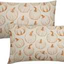 Fall Lumbar Pillow Covers 12x20 Set of 2 Burnt Orange Pumpkin Autumn Themed Thanksgiving Harvest Print Throw Pillows Outdoor PillowCase Farmhouse Linen Cushion Case Decor for Sofa Couch Bed