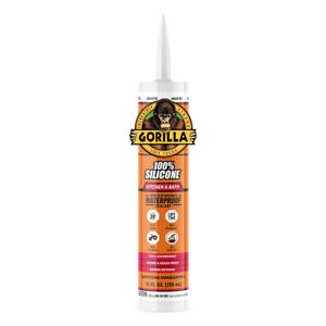 2 x Gorilla 100% Silicone Caulk Kitchen & Bath Sealant, Mold Resistant, 10 oz. Cartridge, White