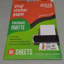 JOYEZA Premium Printable Vinyl Sticker Paper for Inkjet Printer - 80 Sheets Matte White Waterproof, Dries Quickly Vivid Colors, Holds Ink Well- Tear Resistant - Inkjet & Laser Printer