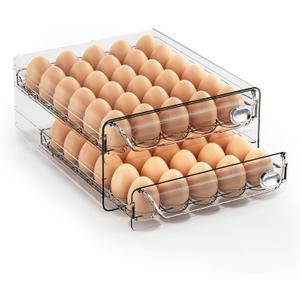 60 Eggs Organizer for Refrigerator, Large Egg Holder for Fridge, Clear Egg Container for Refrigerator, Stackable Egg Storage Trays for Countertop, Egg Drawer Dispenser, Egg Storage Container