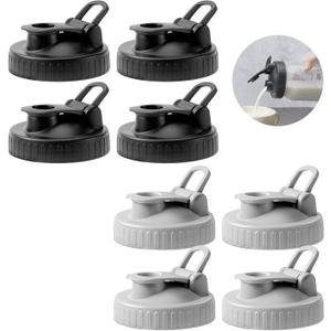 Pour Spout Lids for Ball Wide Mouth Mason Jars, Airtight Canning Jar Flip Cap Top Lid for Drinking, Salad, Dressing Pouring, Leak-Proof, Pack of 8 (Black&Grey 8 pcs)