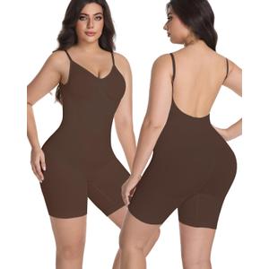 Tank Bodysuit for Women Tummy Tucker Shapewear Butt Lifter Body Shaper Compression Bodysuit (Small, Brown)