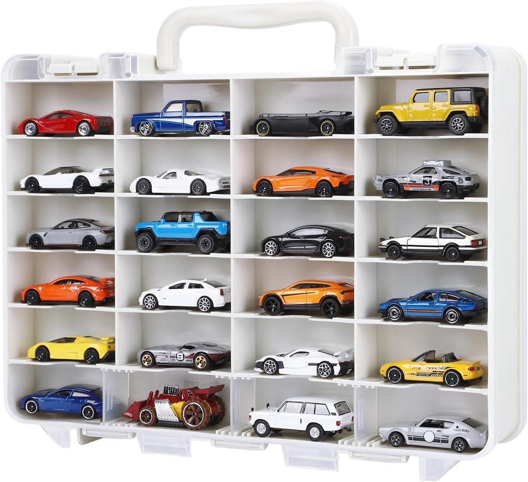 Saichotoy Storage Case for Hot Wheels - Carrying Display Case for 1/64 Scale Toy Cars, 48-Slot Double-Sided Transparent Organizer with Built-in Steps Prevent Sliding & Adjustable Dividers