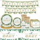 102PCS Sage Green Baby Shower Decorations Neutral Baby Shower Party Supplies Boy Girl Gender Party Decor Include Welcome-Baby Banner Sage Green Paper Plates Napkins Cups Forks Tablecloth for 20 Guests