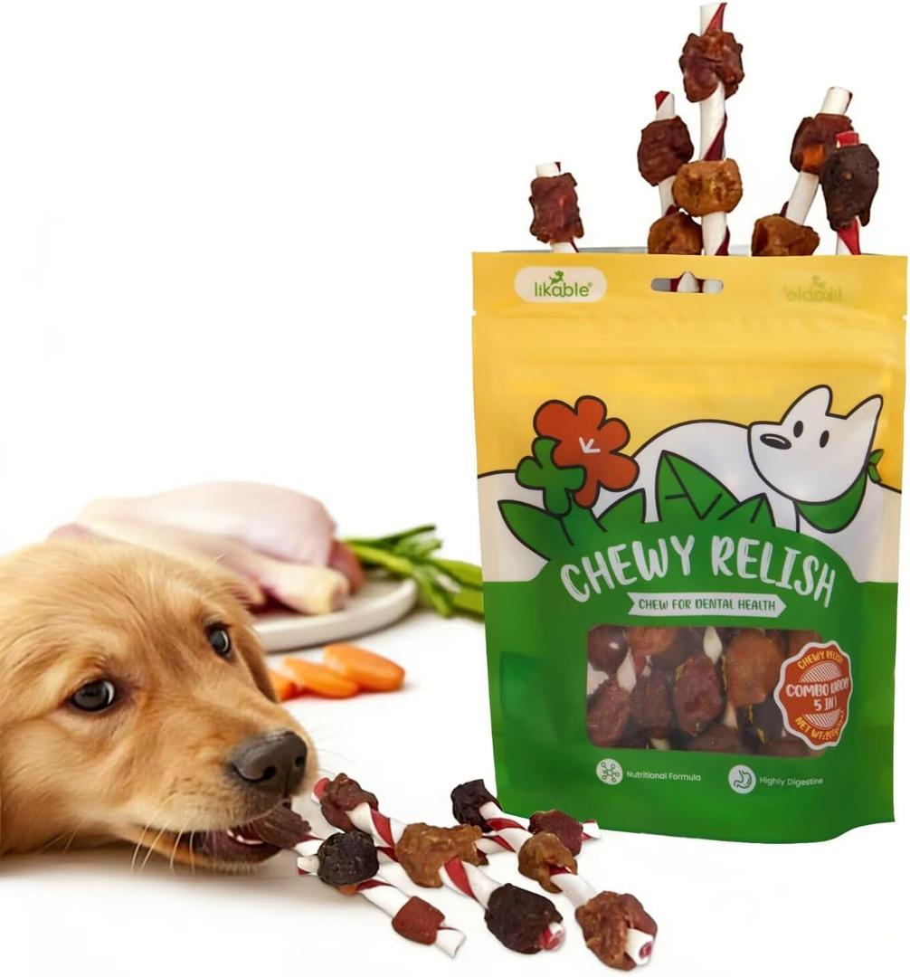 Likable Pets Dog Treats Kabobs with Fresh Duck,Chicken,Carrot,Chicken Liver-Easily Digestible,Exercises Mouth&Jaw-Healthy Dental Treats for All Dogs-Keeps Pet Happy&Healthy 7.05 ozPack of 1