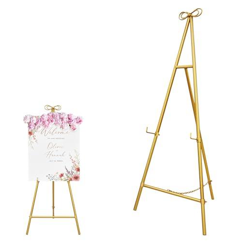 Gold Easel Stand for Sign, 55'' Adjustable Easel Stand for Display, Metal Easel Display Stand Heavy Duty(Round Tube)