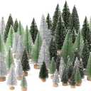 30Pcs Christmas Decorations Mini Christmas Trees, Artificial Christmas Tree Bottle Brush Trees with Wooden Base for Christmas Decor Christmas Party Home Table Craft (Silver,green)