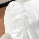 Girl's 2 Piece Preppy Summer Outfits Ruffle Bowknot Button Down Blouse and Layered Skirt Clothing Set, 10y