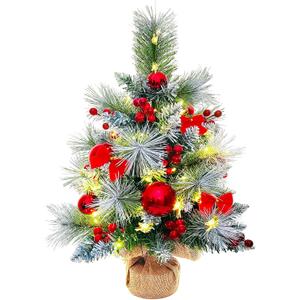 Small Christmas Tree with 50 Lights22 Inches Artificial Tabletop Mini Christmas Tree with Pine Needle Branches Red Berries Red Bowknots Christmas Decorations for Home Store Party Holiday Small Christmas Tree with 50 Lights22 Inches Artificial Tabletop Mini Christmas Tree with Pine Needle Branches Red Berries Red Bowknots Christmas Decorations for Home Store Party Holiday