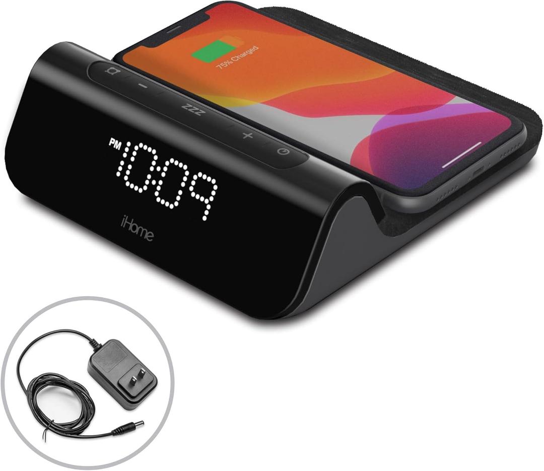 iHome 3-in-1 Magnetic Fast Wireless Charging Clock for Magsafe Enabled Devices, USB-C and USB-A Charging, 25W Total Power Output (iW23)