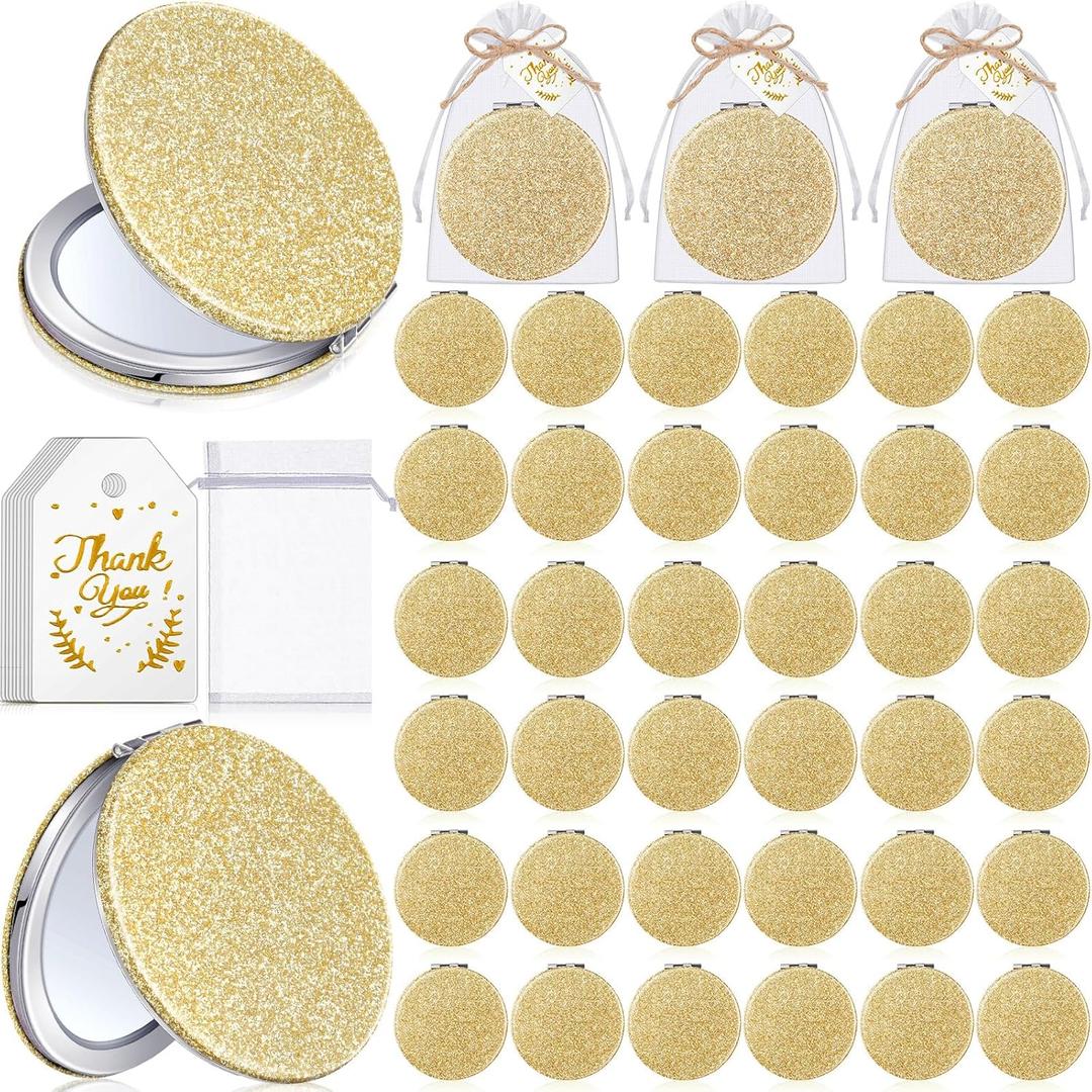 Chunful 30 Sets Compact Magnifying Mirrors Gifts with Thank You Card and Rope Quinceanera Party Favors for Guests Bridal Shower Wedding Souvenir Bridesmaids Mother's Day (Champagne)