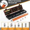 Offset Extension Wrench Zero-degree Swing for Tight Spaces,3/8" Drive Socket Extender Tool with 1/4",3/8",1/2" Square Adapters and 1/4" Socket.
