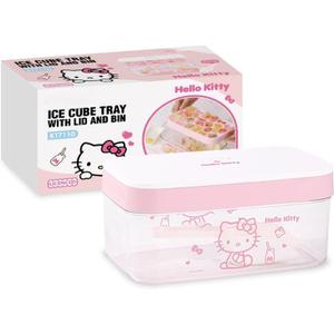 Ice Tray with Lid and Bin and Ice Scoop, Cartoon Silicone Ice Molds, 24 Holes Cute Cat Ice Cube Tray for Drinks, Coffee, Cocktail